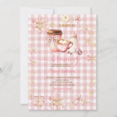 Pink Gingham Baby Is Brewing Winter Baby Shower Einladung (Vorderseite)