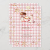 Pink Gingham Baby Is Brewing Winter Baby Shower Einladung (Vorne/Hinten)