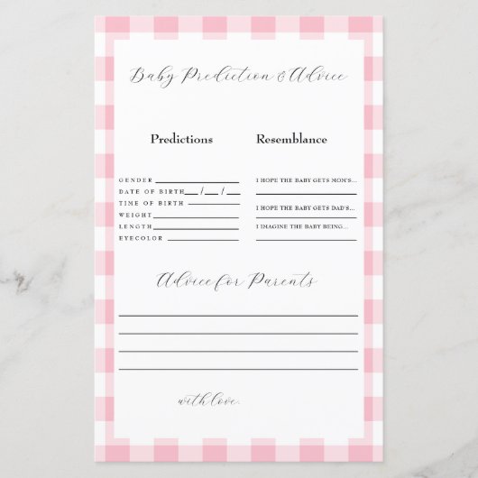 Pink Gingham Baby Predictions (Vorderseite)