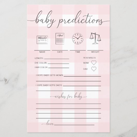 Pink Gingham Baby Predictions Game (Vorderseite)