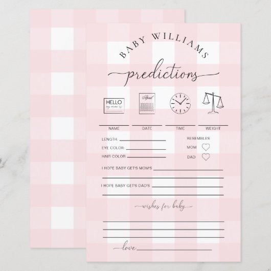 Pink Gingham Baby Predictions Game (Vorne/Hinten)