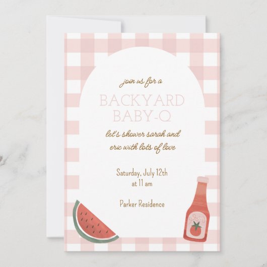 Pink Gingham Baby-Q Baby Shower Invitation Einladung (Vorderseite)