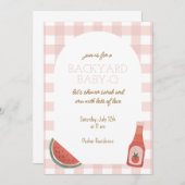 Pink Gingham Baby-Q Baby Shower Invitation Einladung (Vorne/Hinten)
