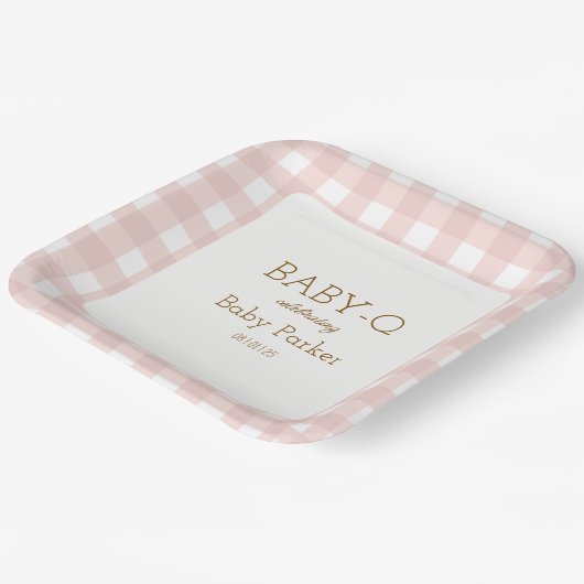 Pink Gingham Baby-Q Square Plate 2 Pappteller (Gewinkelt)