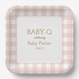 Pink Gingham Baby-Q Square Plate 2 Pappteller