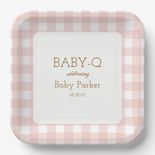 Pink Gingham Baby-Q Square Plate 2 Pappteller (Vorderseite)