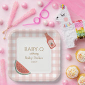 Pink Gingham Baby-Q Square Plate Pappteller (Party)