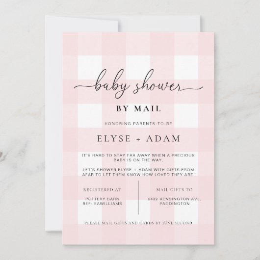 Pink Gingham Baby Shower by Mail Einladung (Vorderseite)