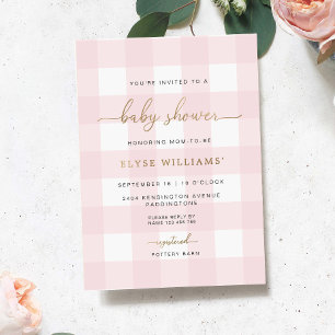 Pink Gingham Baby Shower Foil Einladung