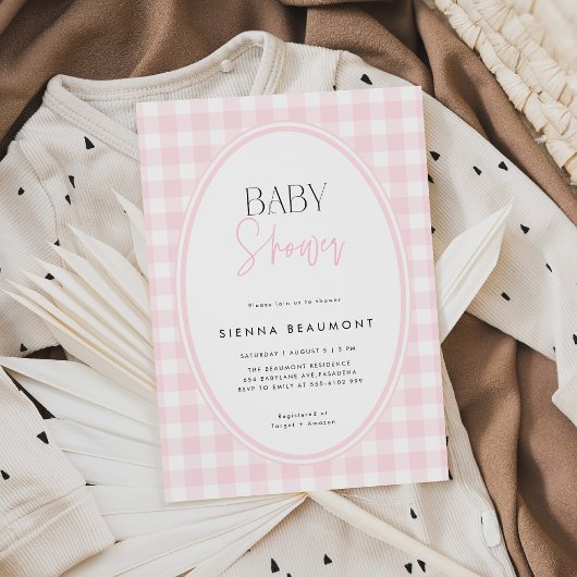 Pink Gingham Baby Shower Invitation Einladung
