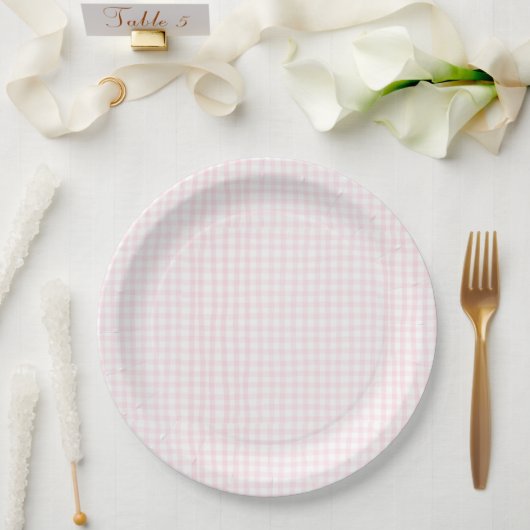 Pink Gingham Baby Shower Pappteller (Hochzeit)