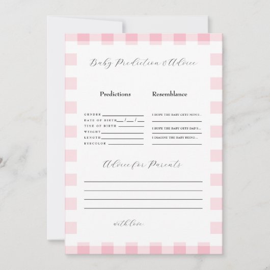 Pink Gingham Baby Shower Vorhersagen II Einladung (Vorderseite)