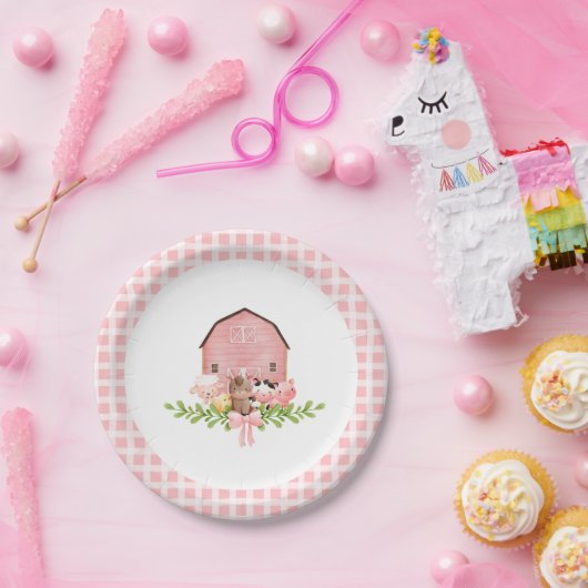 Pink Gingham Barnyard Birthday Paper Teller (Party)