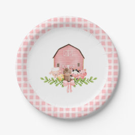 Pink Gingham Barnyard Birthday Paper Teller