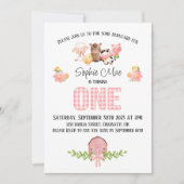 Pink Gingham Barnyard Einladung zum Geburtstag (Vorderseite)