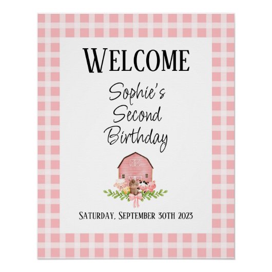 Pink Gingham Barnyard Glossy Willkommenspopster Poster (Vorderseite)