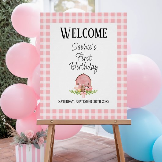 Pink Gingham Barnyard Glossy Willkommenspopster Poster