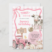 Pink Gingham Bauernhof Geburtstag  Einladung (Vorderseite)
