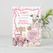 Pink Gingham Bauernhof Geburtstag  Einladung (Stehend Vorderseite)