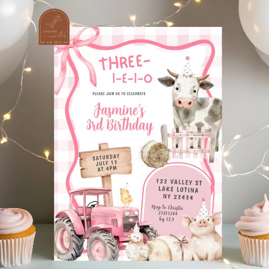 Pink Gingham Bauernhof Geburtstag  Einladung