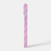 Pink Gingham Bear and Diagonal Stripes Phone Case iPhone 15 Hülle (Linke Seite)