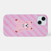 Pink Gingham Bear and Diagonal Stripes Phone Case iPhone 15 Hülle (Rückseite (Horizontal))