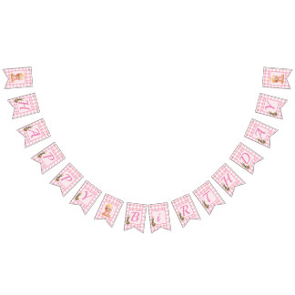 Pink Gingham Bear Cub Happy Birthday Wimpelkette