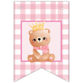 Pink Gingham Bear Cub Happy Birthday Wimpelkette (Erste Fahne)