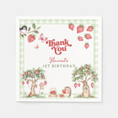 Pink Gingham Berry Erste Erdbeere 1. Geburtstag Serviette (Vorderseite)