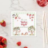 Pink Gingham Berry Erste Erdbeere 1. Geburtstag Serviette (Beispiel)