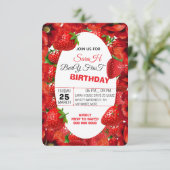 Pink Gingham Berry Erster Geburtstag Einladung Tem (Stehend Vorderseite)