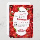 Pink Gingham Berry Erster Geburtstag Einladung Tem (Vorne/Hinten)