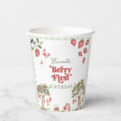 Pink Gingham Berry First Strawberry 1st Birthday Pappbecher (Rückseite)