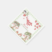 Pink Gingham Berry First Strawberry 1st Birthday Serviette (Ecke)