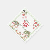 Pink Gingham Berry First Strawberry 1st Birthday Serviette (Ecke)