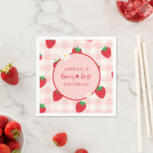 Pink Gingham Berry Sweet Birthday Napkin Serviette (Beispiel)