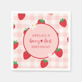 Pink Gingham Berry Sweet Birthday Napkin Serviette