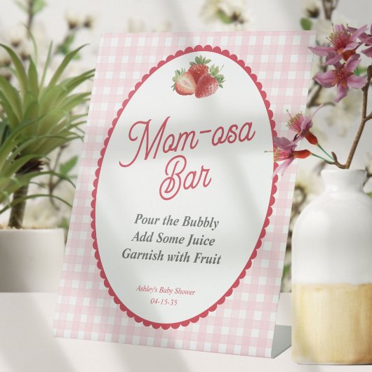 Pink Gingham Berry Sweet, Strawberry Mom-osa Bar Sockelschild