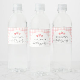 Pink Gingham Birthday Water Flasche Labels Wasserflaschenetikett