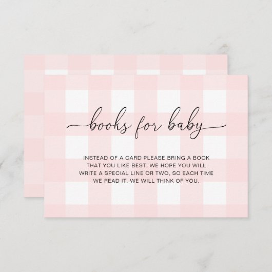Pink Gingham Books Request Insert Card Einladung (Vorne/Hinten)