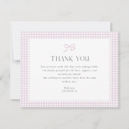 Pink Gingham Bow Baby Dusche Danke Karte