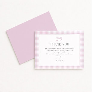 Pink Gingham Bow Baby Dusche Danke Karte