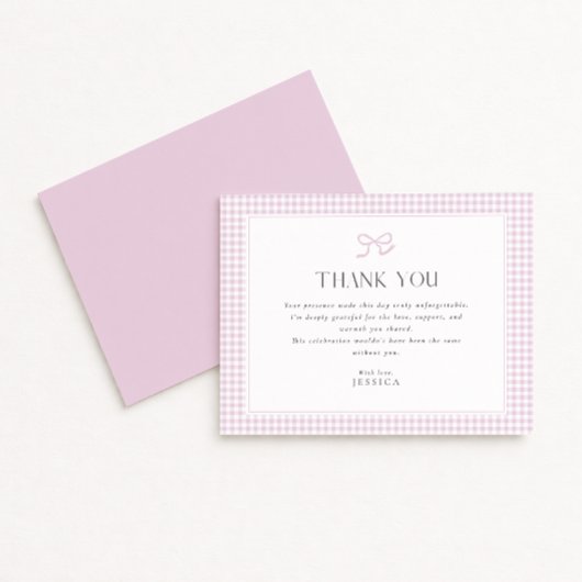 Pink Gingham Bow Baby Dusche Danke Karte