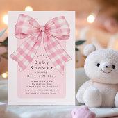 Pink Gingham Bow Baby Dusche Einladung