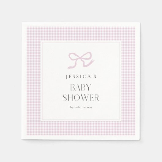Pink Gingham Bow Baby Girl Babydusche Napkins Serviette (Vorderseite)