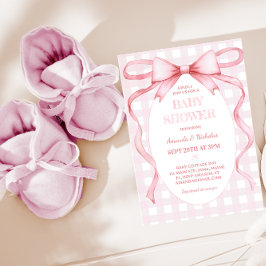 Pink Gingham Bow Baby Girl Dusche Einladung