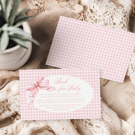 Pink Gingham Bow Baby Girl Shower Book for Baby Begleitkarte