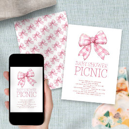 Pink Gingham Bow Baby Shower Picnic Einladung