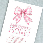 Pink Gingham Bow Baby Shower Picnic Einladung