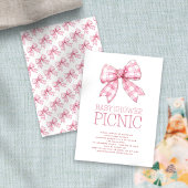 Pink Gingham Bow Baby Shower Picnic Einladung